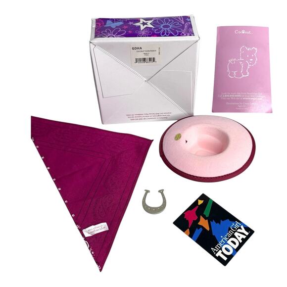 American Girl Today Coconut Dude Ranch Horse Lover ACCESSORIES Hat Toy Scarf Box - Picture 2 of 11